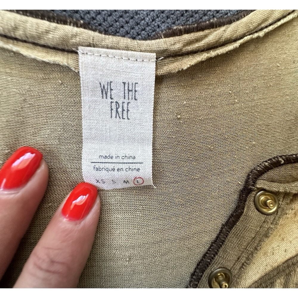 We The Free People Hudson Henley Tank Top Distressed Raw Hem Green Large - Picture 6 of 10